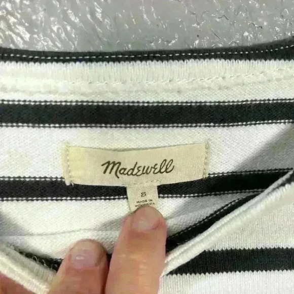 MADEWELL Striped Crop ¾ Sleeve Raw Seam Heavyweight Cotton Sweater Women Small - Picture 6 of 10